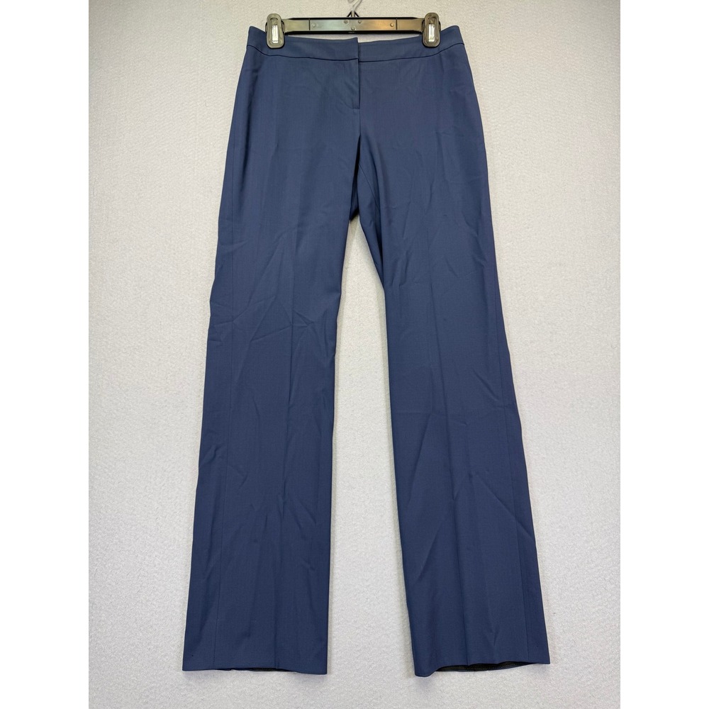 Lafayette 148 New York Barrow Blue Wool Straight Leg Trousers Womens Petite 2